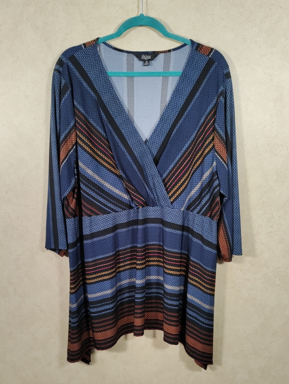 H153 Slim Factor Blue Striped Crossed Front Tunic 3X